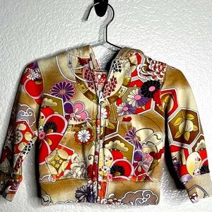 Vintage Y2K Lucky Brand Baby Girls Lucky Zip Up Floral Hoodie 12-18 Months